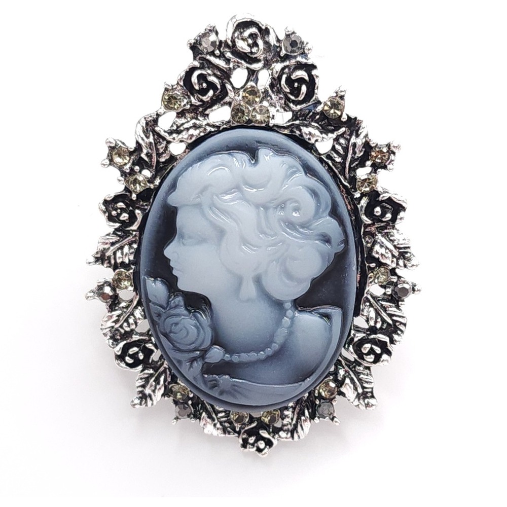 Victorian Cameo Brooch Blue Lady Pin